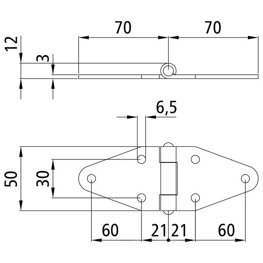 SS side door hinge, L = 140 mm, W = 50 mm, H= 6.5 mm