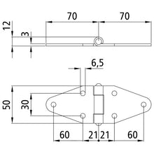 SS side door hinge, L = 140 mm, W = 50 mm, H= 6.5 mm