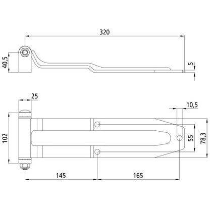 Door hinge, galvanised, 319 x 79 mm, w/ bracket and pin