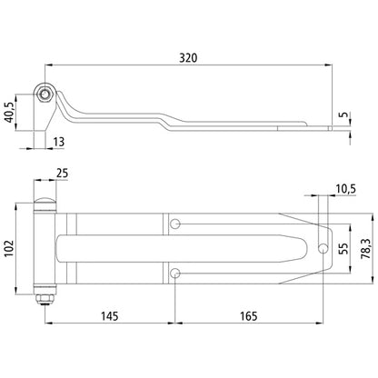 Door hinge, galvanised, 319 x 79 mm, w/ bracket and pin