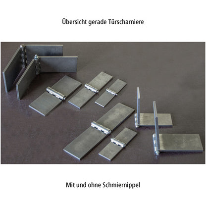 Door hinge, straight, 60 x 80 x 6 mm, w/ grease nipple