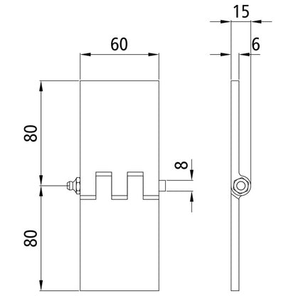 Door hinge, straight, 60 x 80 x 6 mm, w/ grease nipple
