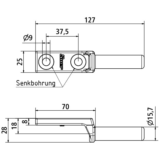 Suer hinge pin, 25/30, screw-on, SS