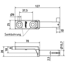 Suer hinge pin w/ drop lug, SS, pin Ø 16 mm