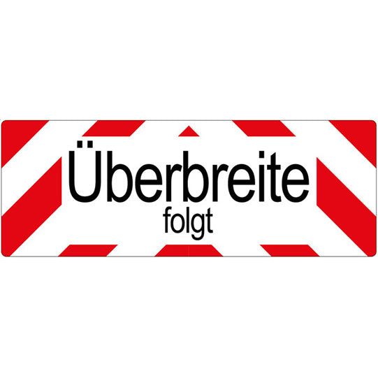 "Excess width follows" marking, 1100 × 400 mm, red/black