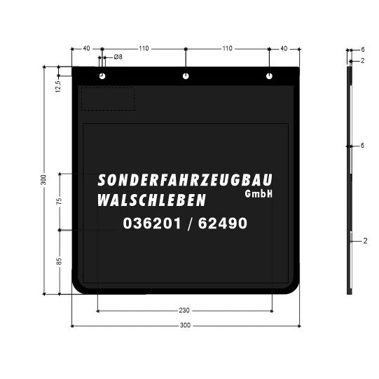Mud flap, 300 x 300 mm, smooth