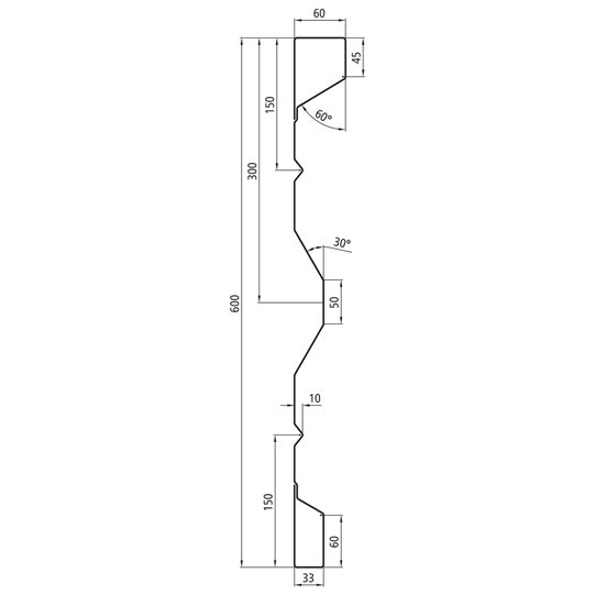 Steel dropside profile B 600, 2.5 mm thick, 6000 mm long