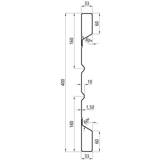 HV 400 stl. dropside profile, 1.50 mm thick, 6000 mm long