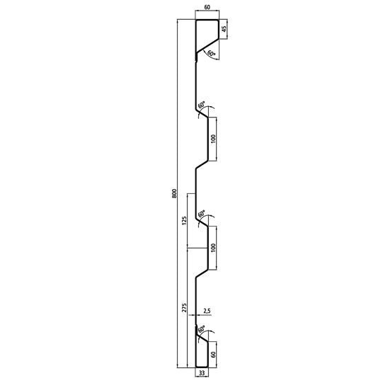 BTT 800 steel dropside profile, 2.5 mm thick, 6000 mm long