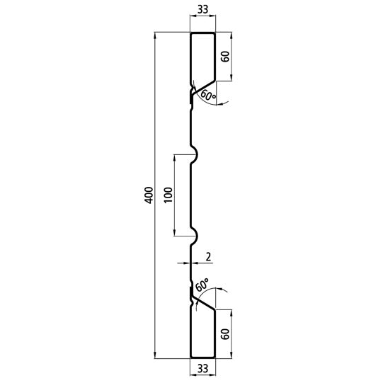 Steel dropside profile P 400/33/33 NS, 2 mm thick, 6000 mm long