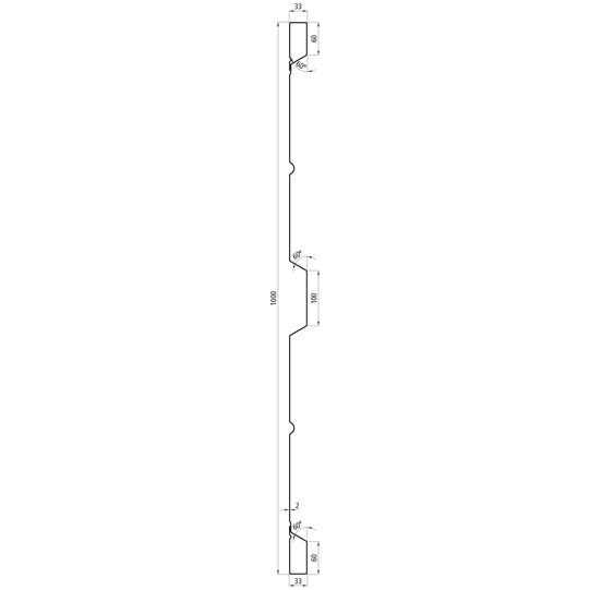Steel dropside profile P 1000/33/33 WS, 2 mm thick