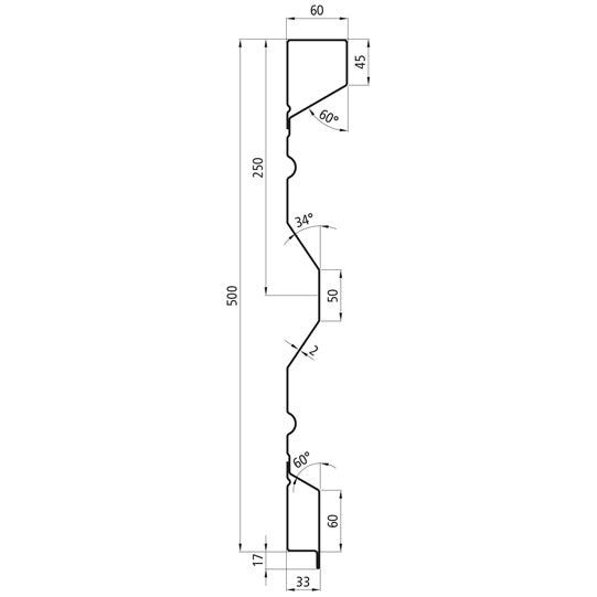 Steel dropside profile PDLA 500/60/33 FS, 2 mm thick