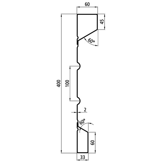 Steel dropside profile P 400/60/33 NS, 2 mm thick, 4500 mm long