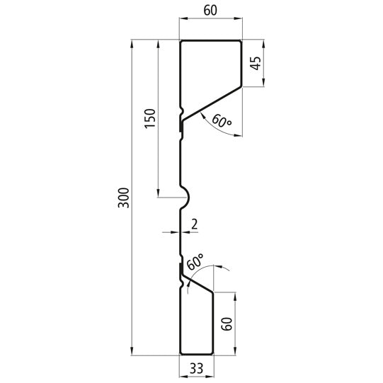 Steel dropside profile P 300/60/33 NS, 2 mm thick, 5000 mm long