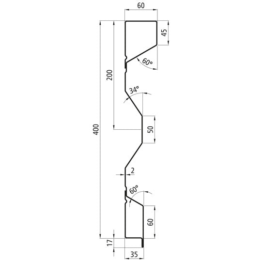 Steel dropside profile PDLA 400/60/33 FS, 2 mm thick