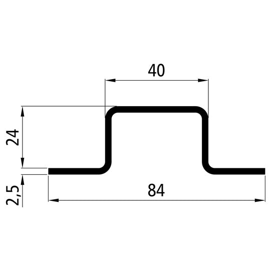 Hat profile, raw, S235JR, 84 x 26.5 x 2.5 mm, 6000 mm