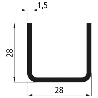 side board U-stl., DX51D, galvanised, 6000 mm, 28 x 28 x 1.5 mm