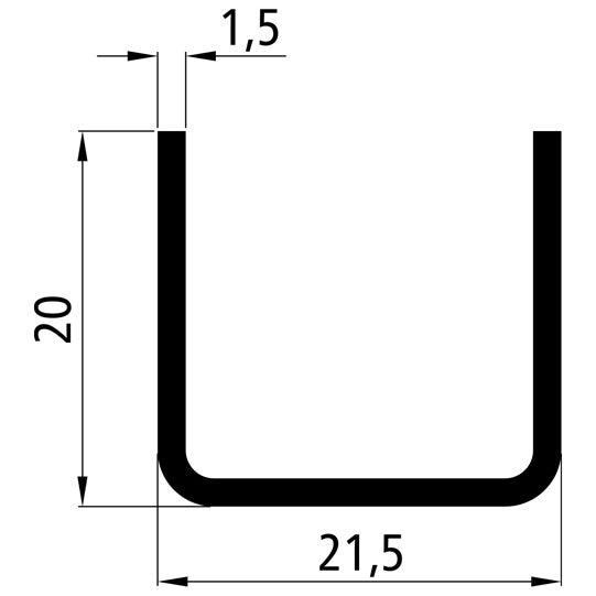 side board-U-stl., DX51D, galvanised, 6000 mm, 21.5 × 20 × 1.5