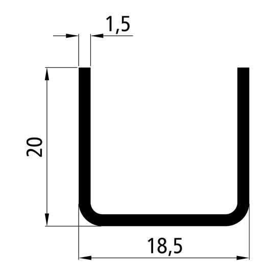 side board-U-stl., DX51D, galvanised, 6000 mm, 18.5 x 20 x 1.5