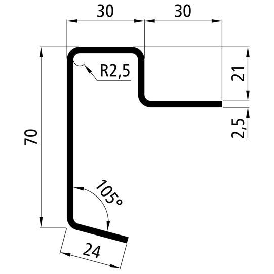 Platf.m floor frame profile, S235JRG2, untreated, 6300 mm, 70x2