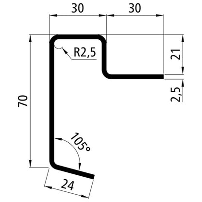 Platf.m floor frame profile, S235JRG2, untreated, 6300 mm, 70x2