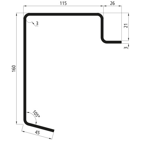 Platf.m floor frame profile, S235JRG2, raw, 7300 mm, 160x21x3 m