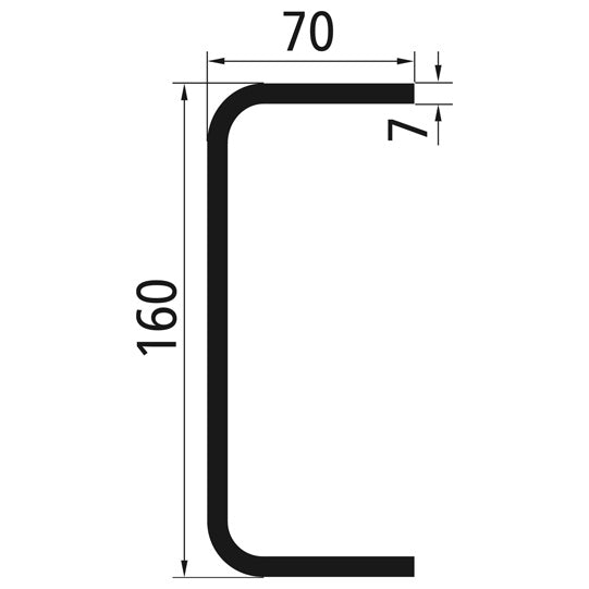 U-muotoinen teräsrakenne, S355JO, 6000 mm, 160 x 70 x 7 mm