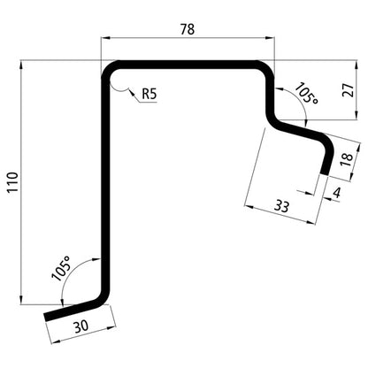 Tipper floor frame profile, untreated, 6300 mm, 110 x 30 x 4 mm