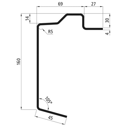 Platf.m floor frame profile, S355MC, raw, 7300 mm, 160x30x4 mm
