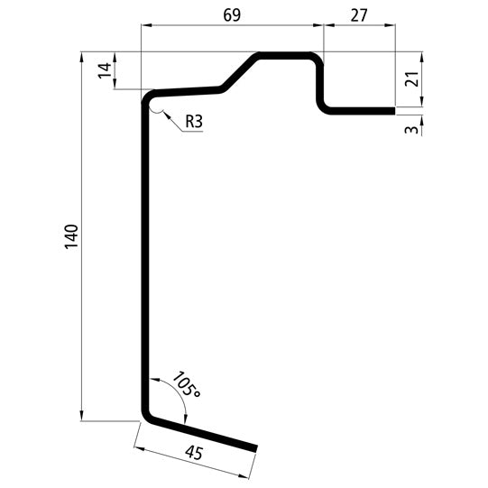 Platf.m floor frame profile, S355MC, untreated, 7300 mm, 140x21