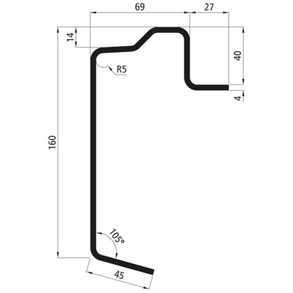 Platf.m floor frame profile, S355MC, raw, 7300mm, 160x40x4 mm