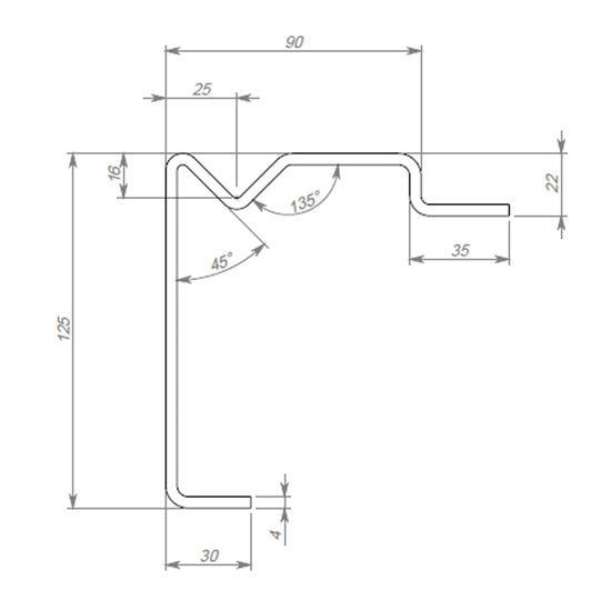 S355MC, 35/22/47/29/31/125/30/4 mm, 2500 mm