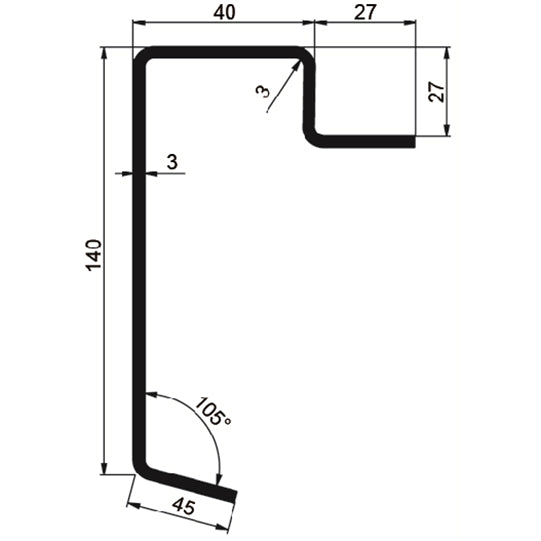 Floor frame profile/140 x 27 x 3 mm, raw