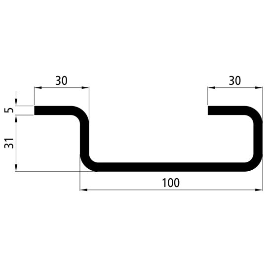 Corner stanchion profile, S235JRG2, raw, 100 x 36 x 5 mm, 6 m