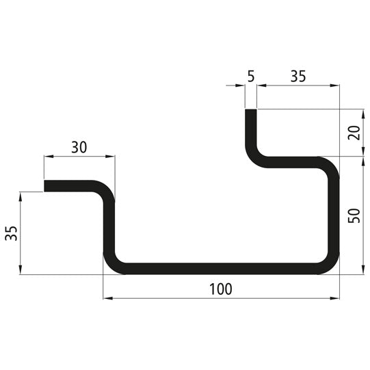 Corner stanchion profile, S235JGR2, raw, 100 x 70 x 5 mm, 5 m