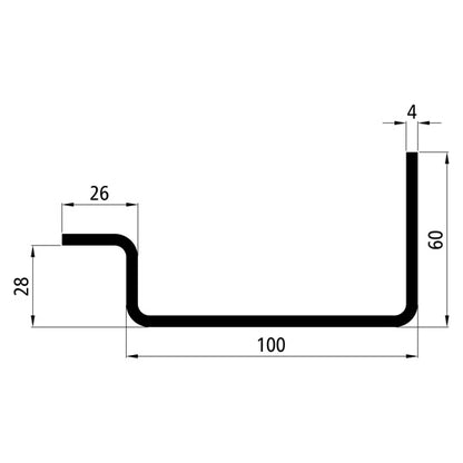 Corner stanchion profile, raw stl., 100 x 60 x 4 mm, 5 m