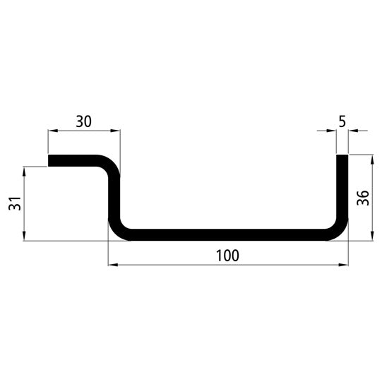 Corner stanchion profile, raw stl., 100 x 36 x 5 mm, 5 m