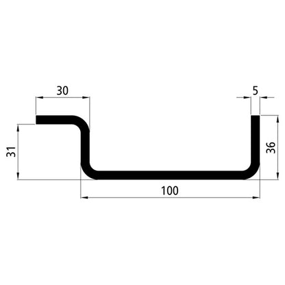 Corner stanchion profile, raw stl., 100 x 36 x 5 mm, 5 m