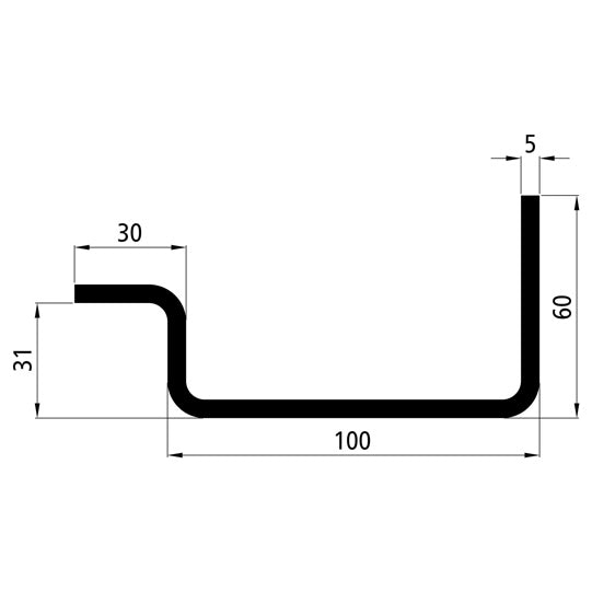 Corner stanchion profile, raw stl., 100 x 60 x 5 mm, 5 m