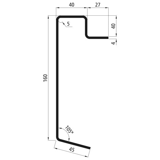 Floor frame profile, S235JRG2, raw, 7300 mm, 160 x 40 x 4 mm