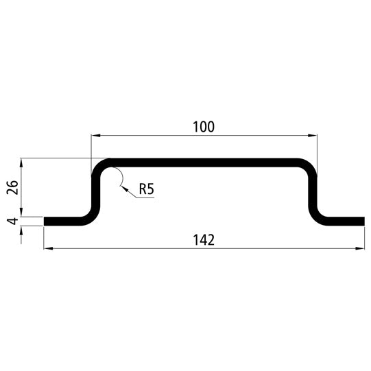 Centre stanchion profile, S235JRG2, raw, 100 x 26 x 4 mm, 5 m