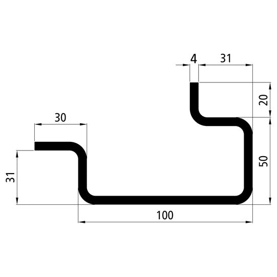 Kulmapylvään profiili. S235JGR2. raaka. 100 x 70 x 4 mm. 6 m