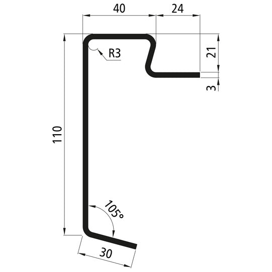 Platform floor frame profile, sanded/primed, 6300mm, 110x21x3mm