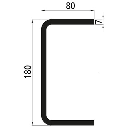 U-muotoinen teräsrakenne, S355JO, 6000 mm, 180 x 80 x 7 mm