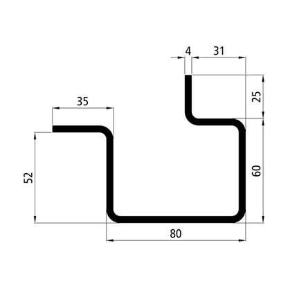 Corner pillar profile 80/60x52/31x4 mm 5000 mm total + gru.
