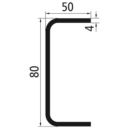 U-shaped structural steel, S235JRG2, 7600 mm, 80 x 50 x 4 mm