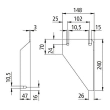 Gusset bracket, R, external punch, galvanised