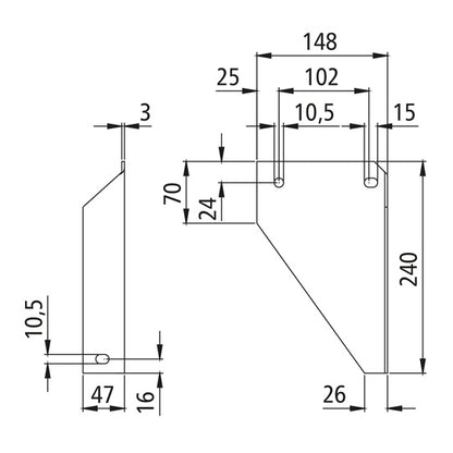 Gusset bracket, R, external punch, galvanised