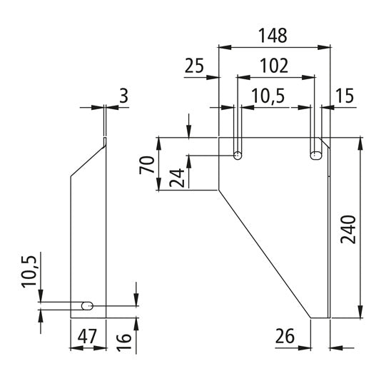 Gusset bracket, L, internal punch, galvanised