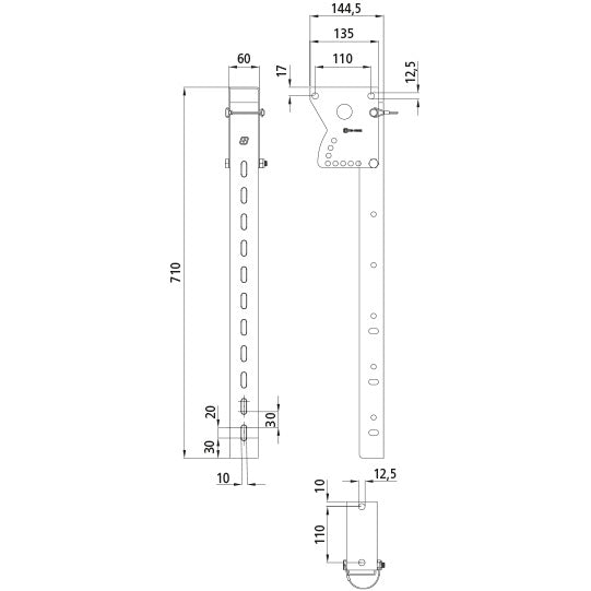 Suer holder f. SAS, L 710 mm, alu-mag.leg./add. SS (V2A)